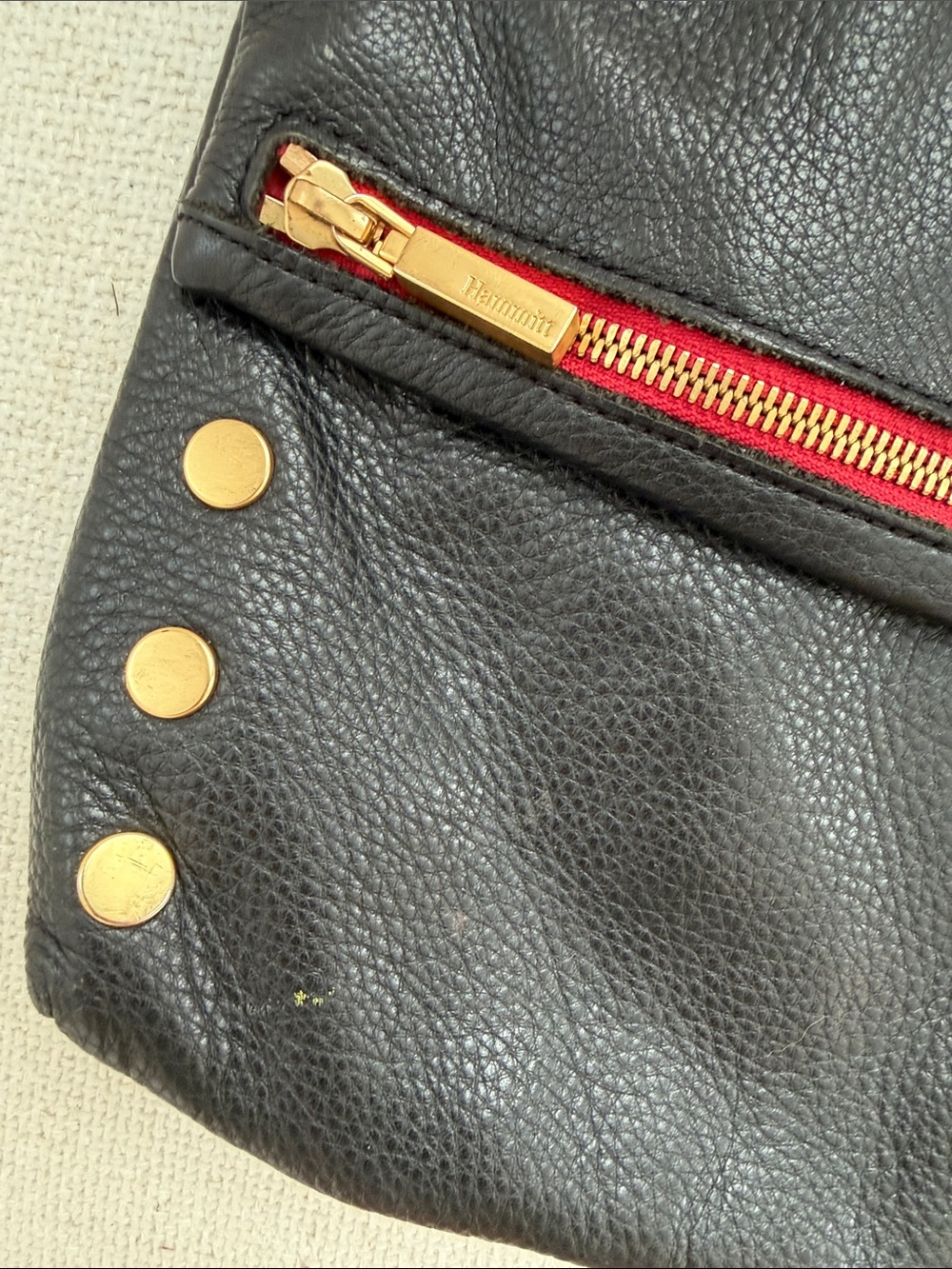 Hammitt Black Leather Crossbody with Red Zip and Gold Studs - Picture 2 of 6